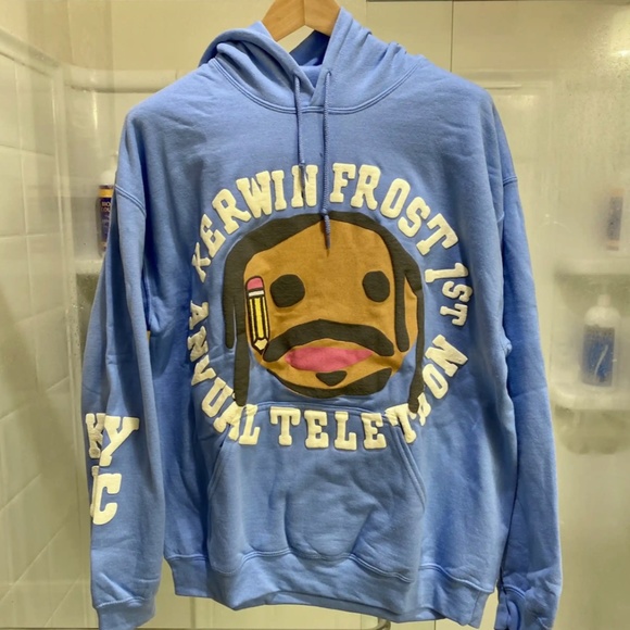 NEVER WORN Size Large Cactus Plant Flea Market Puff Print Baby Blue Hoodie Cozy